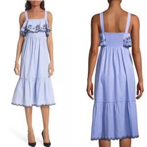 KATE SPADE  daisy embroidered blue ruffle dress L